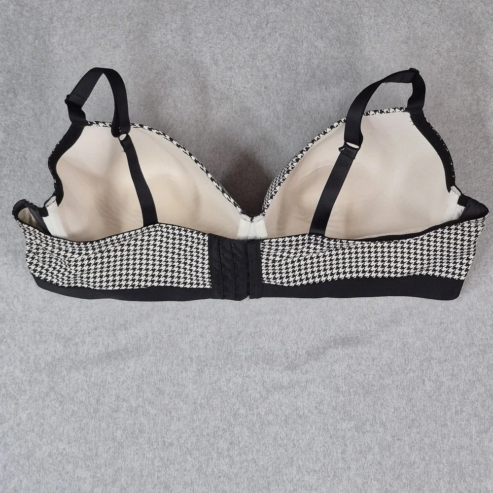 Cacique Women Bra 50DD Black Houndstooth Lightly Lined Balconette